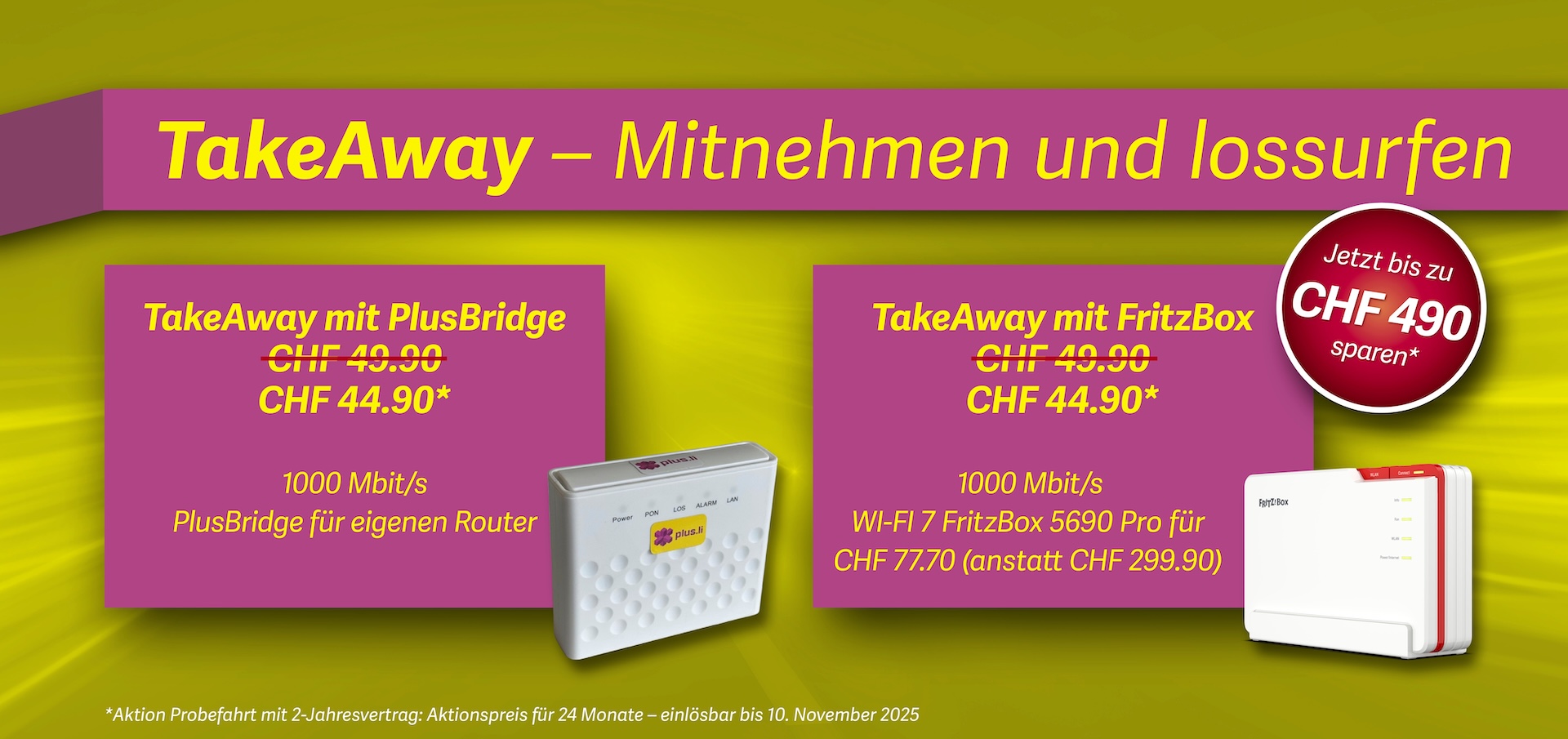 Benutze deinen eigenen Router mit Internet TakeAway oder profitier von der schnellsten FritzBox.