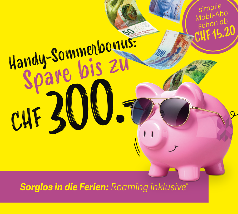 Sorglos in die Ferien mit dem Handy-Sommerbonus: Spare bis zu CHF 300.- mit dem inkludierten Roaming