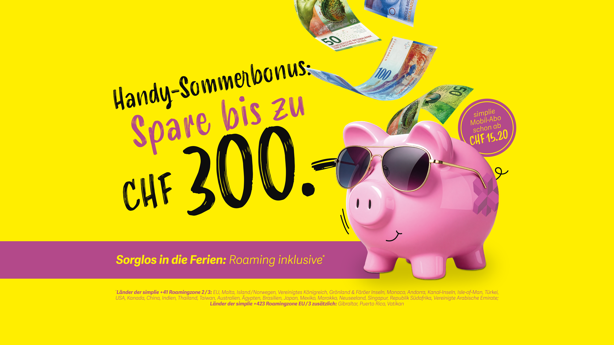 Sorglos in die Ferien mit dem Handy-Sommerbonus: Spare bis zu CHF 300.- mit dem inkludierten Roaming